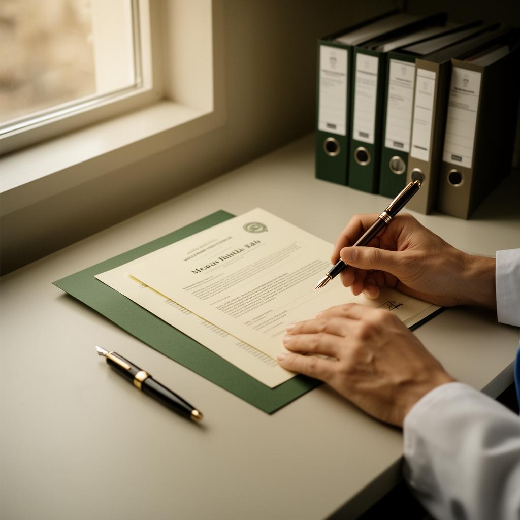 Close-up of a file review on accreditation evidence